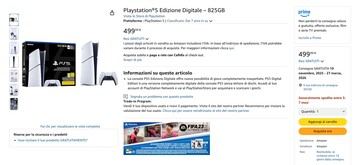 Цифровое издание PS5 с 825 Гб доступно на Amazon в Италии. (Источник изображения: Amazon)