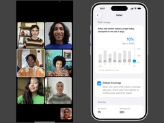 Стоковое изображение звонка FaceTime (слева) и настройки состояния батареи iOS (справа).