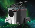 Логотип Final Fantasy 7 Rebirth над консолями Xbox и хранилищем
