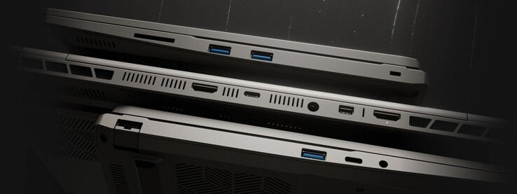 Игровой ноутбук Tuxedo InfinityBook Max 15 оснащен приличным набором портов. (Источник изображения: Tuxedo)