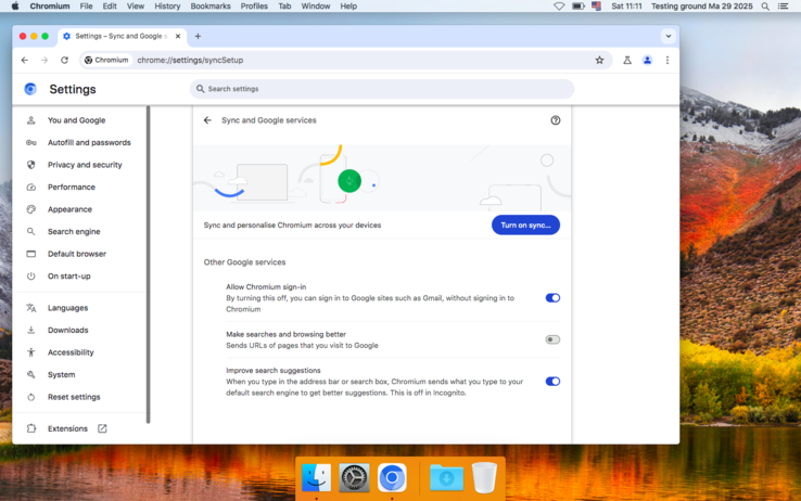 Chromium Legacy 127 - настройки выглядят стандартно для Chromium (Источник изображения: Снимок экрана - Notebookcheck)