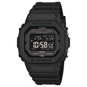 Цифровые часы Casio G-Shock GW-BX5600-1 с черным корпусом и ремешком из полимерной смолы, оснащенные дисплеем MIP с светлыми символами на темном фоне.