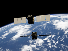 Два спутника стыкуются в космосе, питаясь от RPOD Kit компании Obruta. (Источник изображения: Kevin Stadnyk на Unsplash)