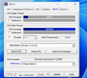 Core i7-13790F бенчмарк CPU-Z  (Изображение: wxnod в Twitter)