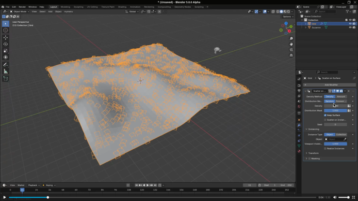 Blender 5.0 Рассеивание на модификаторе поверхности. (Источник изображения: Blender)