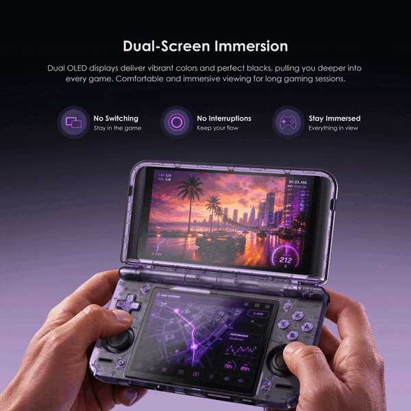 Retroid Pocket Duo оснащён двумя OLED-дисплеями.