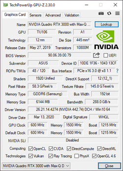 GPU-Z Nvidia Quadro RTX 3000 Max-Q