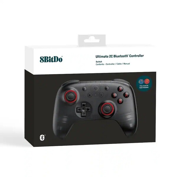 Полупрозрачный черный 8bitDo Ultimate 2C Bluetooth поставляется с двумя колпачками для джойстиков. (Источник изображения: 8BitDo)