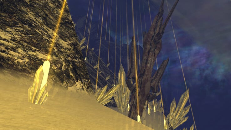 Эффекты «блюма» в игре «Xenoblade Chronicles», применяемые к этим кристаллам, приводят к появлению заметных артефактов.