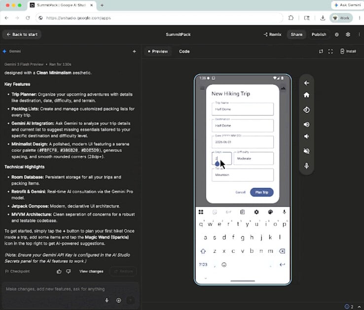 Кодированные Vibe приложения Gemini AI Studio можно запускать в эмуляторе телефона Android онлайн или устанавливать на локальные телефоны для тестирования.