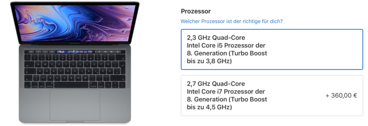 Apple предлагает два процессора для новых MacBook Pro 2018 (Изображение: Apple).