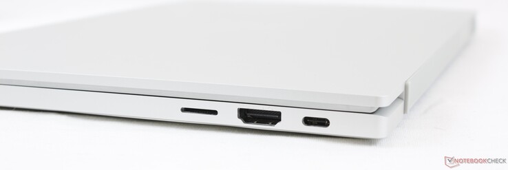 Правая сторона: слот microSD, HDMI 2.0, USB-C с поддержкой Thunderbolt 4, Power Delivery, DisplayPort