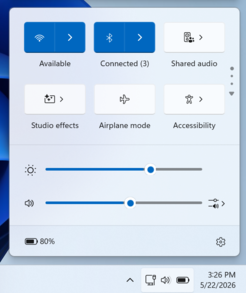 Новая плитка «Общий доступ к аудио» на панели «Быстрые настройки» в Windows 11.