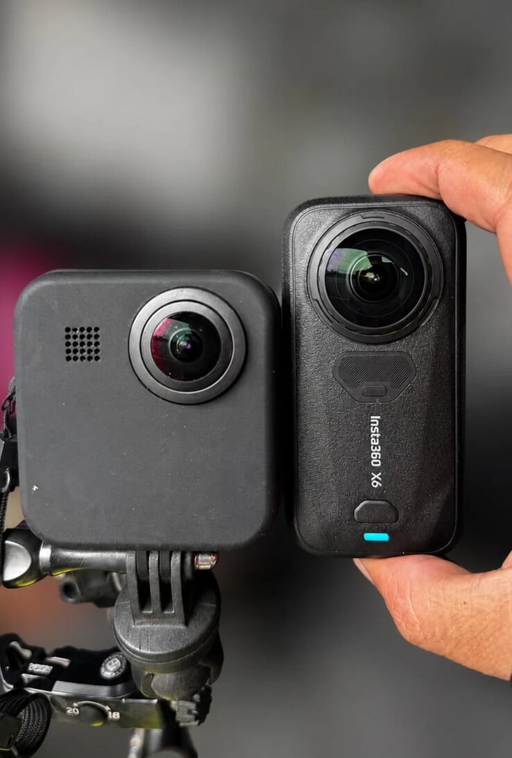 Камера Insta360 X6 рядом с экшн-камерой GoPro Max 360.