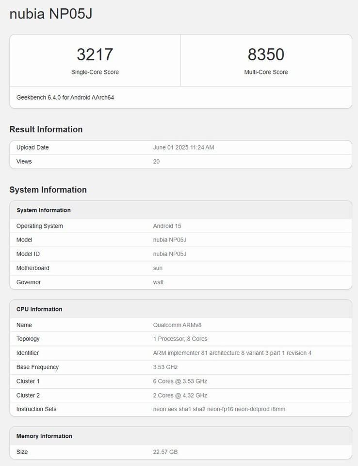 Предполагаемый листинг Geekbench игрового планшета Snapdragon 8 Elite RedMagic (Источник изображения: Geekbench)