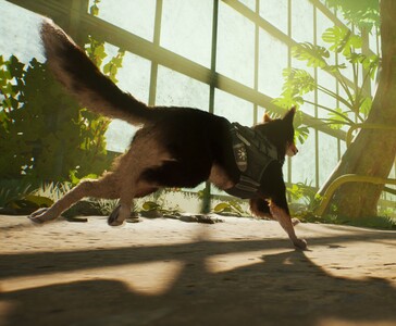 Агент T.H.U.N.D.E.R. бежит по территории, похожей на оранжерею, в игре Barkour, демонстрируя движения паркура в пышном окружении. (Источник изображения: Varsav Game Studios через Steam)