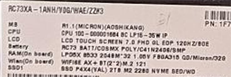 Технические характеристики ROG Ally 2 RC73XA. (Источник изображения: via @94G8LA)