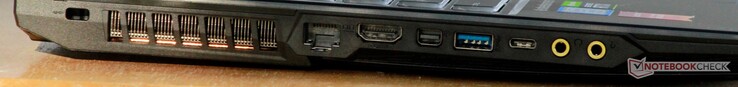 Слева: Вентиляция, Ethernet, HDMI 1.4, mini-DisplayPort 1.2, USB 3.1 Gen 1 Type A, USB 3.1 Gen 1 Type C, выход на наушники, микрофонный вход