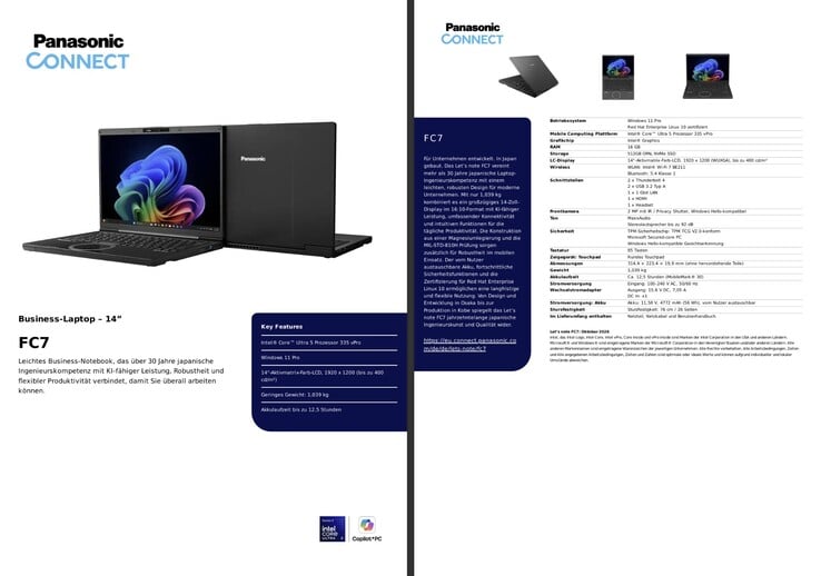 Технические характеристики Panasonic Let's Note FC7