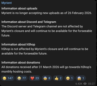 Загрузка в Myrient больше не будет возможна.