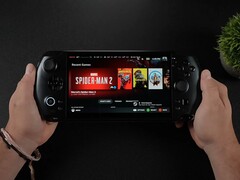 Портативный игровой ПК GPD Win 5 под управлением SteamOS, демонстрирующий на экране Marvel's Spider-Man 2 и другие недавние игры. (Источник изображения: ETA Prime через YouTube)