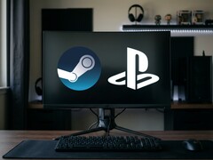 Логотипы Steam и PlayStation отображаются на мониторе ПК