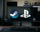 Логотипы Steam и PlayStation отображаются на мониторе ПК