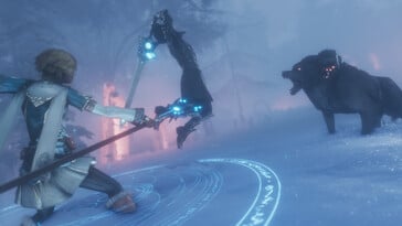 Изображение, показывающее битву с медведем в игре Edge of Eternity.