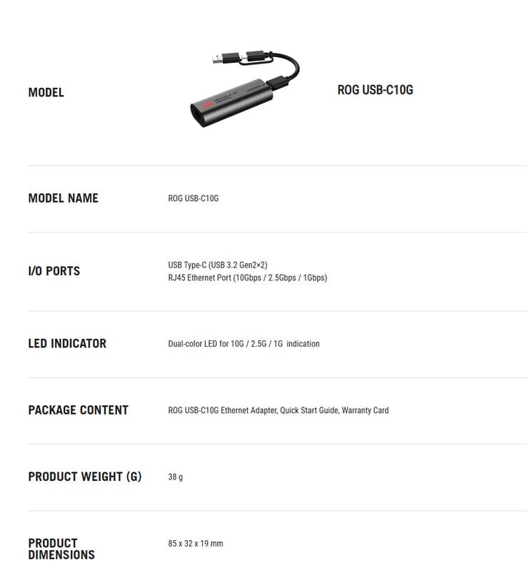 Полные технические характеристики ROG USB-C10G