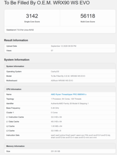 Результат Threadripper Pro 9985WX в Geekbench 7