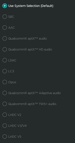 доступные аудиокодеки для Bluetooth