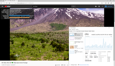 Загрузка ЦП при воспроизведении YouTube-видео в Microsoft Edge (Bootcamp, 4K)