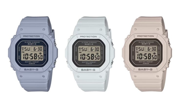 Слева направо: часы Casio BGD-565FG-2B, BGD-565FG-2C и BGD-565FG-5