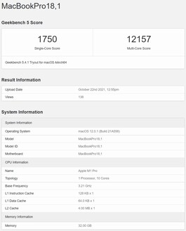 M1 Pro (Изображение: Снимок экрана, Geekbench)