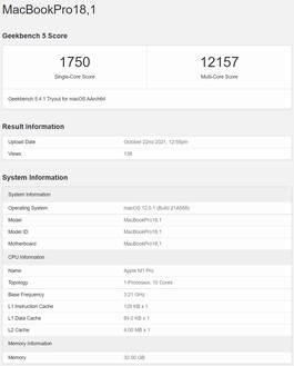 M1 Pro (Изображение: Снимок экрана, Geekbench)