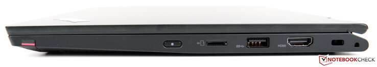 Правая сторона: ThinkPad Pen Pro, клавиша включения, слот microSD, USB-3.1 Type-A, HDMI 1.4b, слот замка Kensington