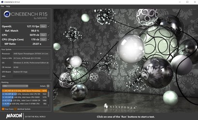 Результат многопоточного Cinebench R15, запущенного на 4.1-гигагерцевом 2970WX