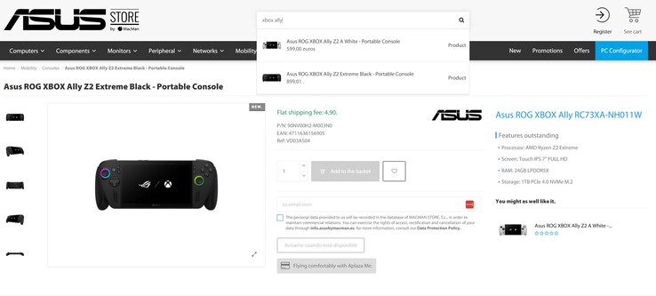 Утечка цен на Asus ROG Xbox Ally и ROG Xbox Ally X в партнерском магазине Asus (источник изображения: Asus Store by MacMan)