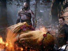 Скриншот из вступительной сцены с Лауфеем в игре «God of War»