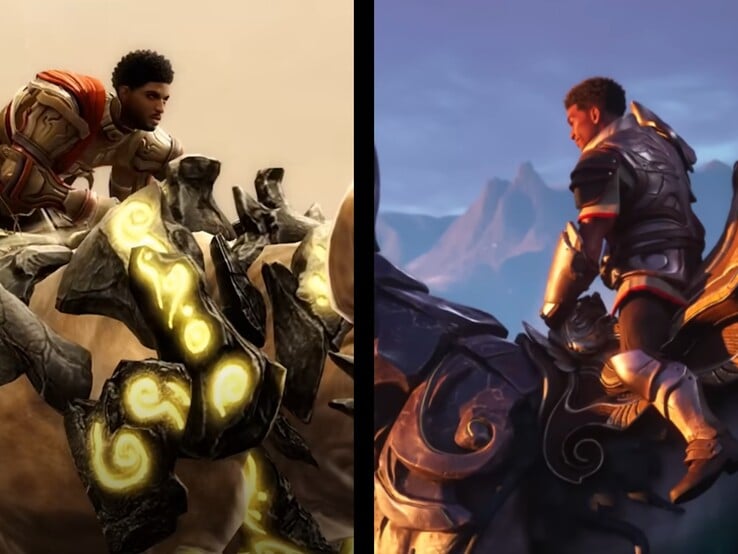 Сравнение между Guild Wars 2 (слева) и Guild Wars 3 (справа).