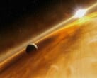 Художественная иллюстрация, изображающая звезду и планету.