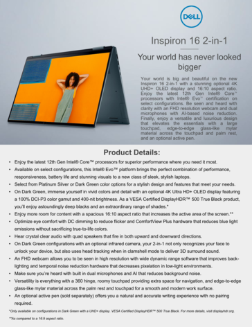 Основные особенности Inspiron 16 7620 2-in-1 (Изображение: Dell)