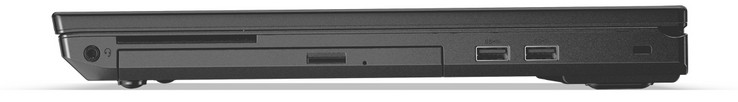 Справа: совмещённый аудиовыход, SmartCard-ридер (на нашей модели его нет), пишущий привод DVD, 2x USB 3.1 Gen 1, слот замка