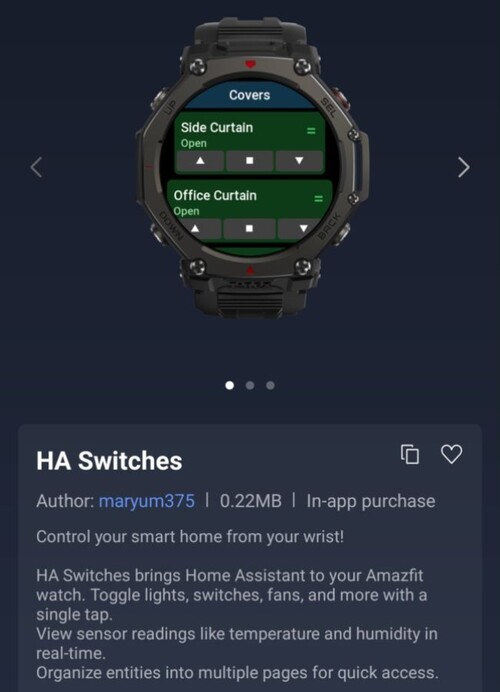 Приложение HA Switches Zepp Mini для смарт-часов Amazfit