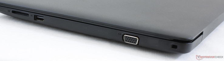 Левая сторона: картридер, USB 2.0, видеовыход VGA, замок Noble