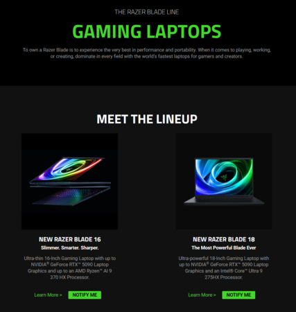 Ноутбуков Razer Blade нет в наличии в американском магазине (Источник изображения: скриншот, магазин Razer US)