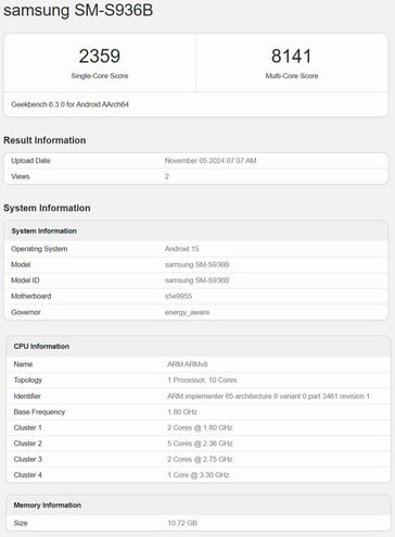 Листинг Geekbench Exynos 2500 с прототипом Galaxy S25+ (источник изображения: Geekbench)