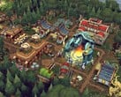 Изображение, на котором видны здания из игры «Against the Storm», которая в настоящее время продаётся на Steam со скидкой 70 %.