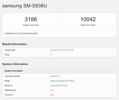 Результаты тестирования Samsung Galaxy S25 Ultra в Geekbench (Источник: Geekbench)