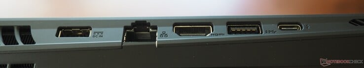 Левая сторона: питание, RJ-45, HDMI 2.1, USB-A 3.2 Gen 2, Thunderbolt 5 (DP 2.1, PD 3.0)